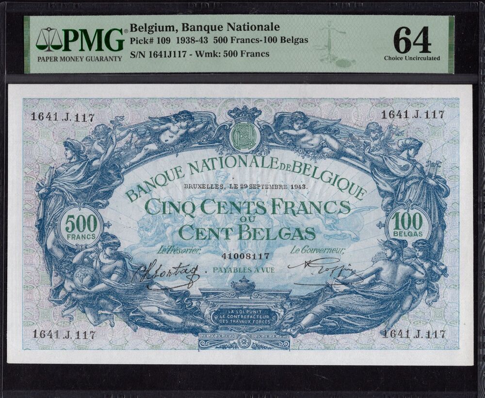Belgium - 500 Francs 1938 - Pick # 109 - PMG 64