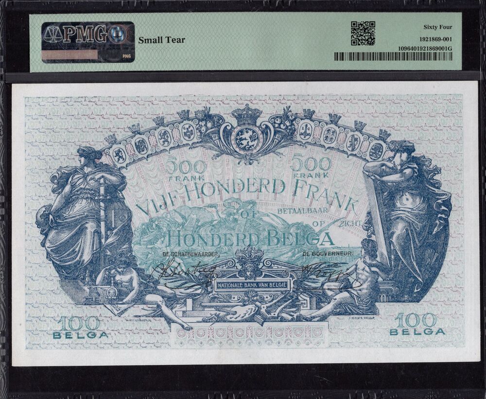 Belgium - 500 Francs 1938 - Pick # 109 - PMG 64