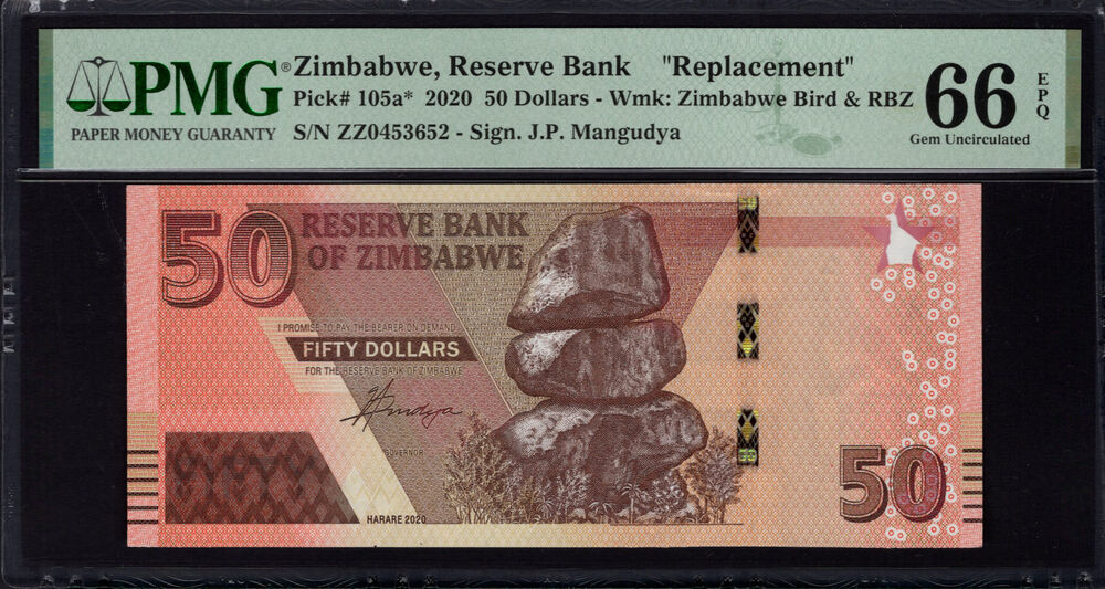 Zimbabwe - 50 Dollars 2020 - Pick # 105a* - PMG 66 EPQ