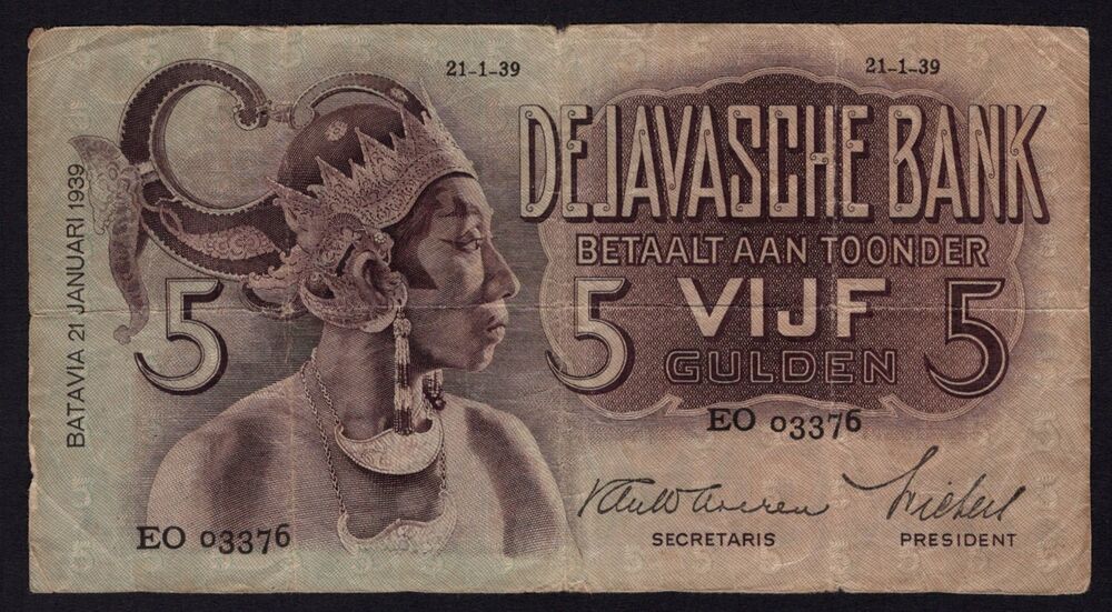 Netherlands Indies - 5 Gulden 1939 - Pick # 78b - Fine