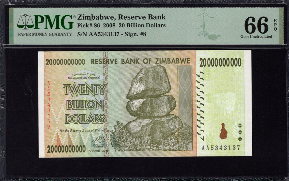 Zimbabwe - 20 Billion Dollars 2008 - Pick # 86 - PMG 66 EPQ
