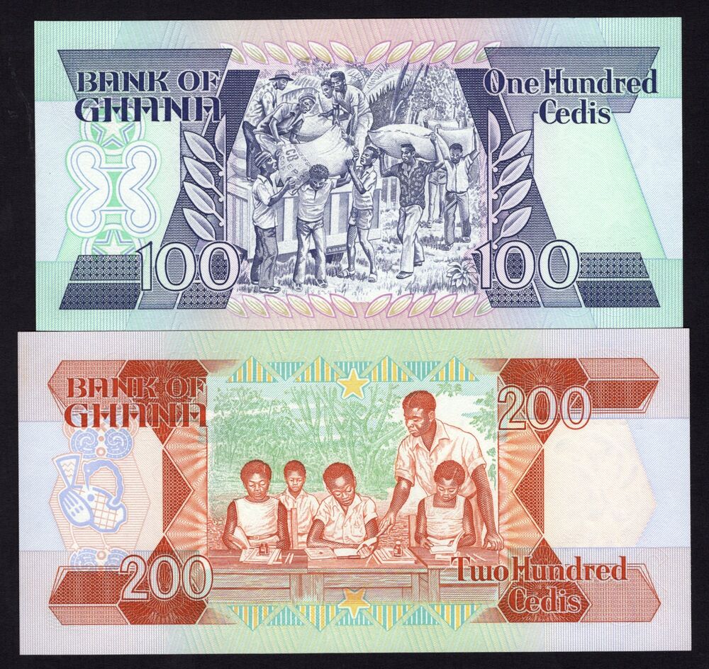Ghana - 100 & 200 Cedis 1990/92 - Pick # 26b, 27b - UNC
