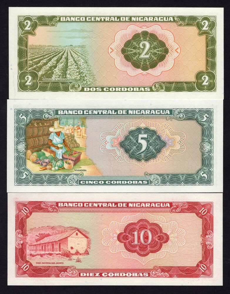 Nicaragua - 2, 5 & 10 Cordobas 1972 - Pick # 121-123 - UNC