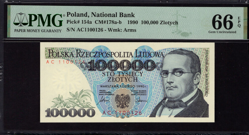 Poland - 100.000 Zlotych 1990 - Pick # 154a - PMG 66 EPQ