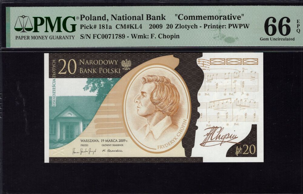 Poland - 20 Zlotych 2009 - Pick # 181a - PMG 66 EPQ