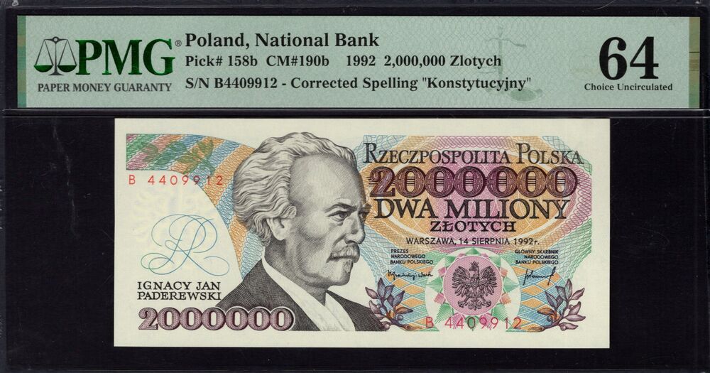 Poland - 2.000.000 Zlotych 1992 - Pick # 158b - PMG 64