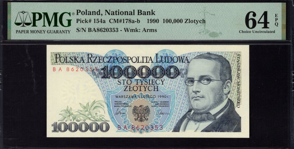 Poland - 100.000 Zlotych 1990 - Pick # 154a - PMG 64 EPQ