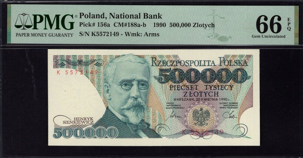 Poland - 500.000 Zlotych 1990 - Pick # 156a - PMG 66 EPQ