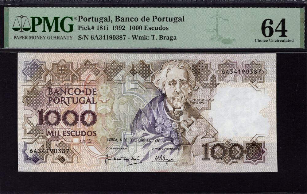 Portugal - 1000 Escudos 1992 - Pick # 181i - PMG 64