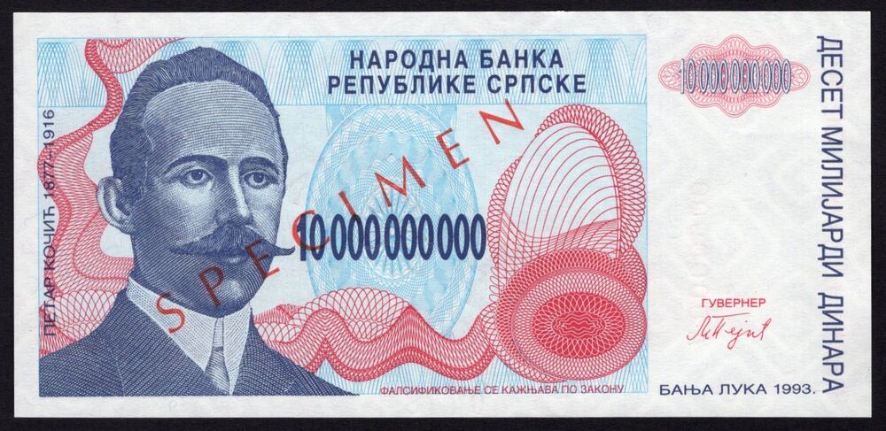 Bosnia - 10.000.000.000 Dinara 1993 - Pick # 159s - Specimen - AU