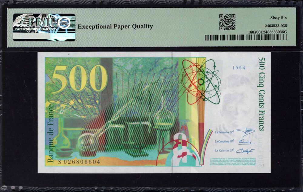 France - 500 Francs 1994 - Pick # 160a - PMG 66 EPQ