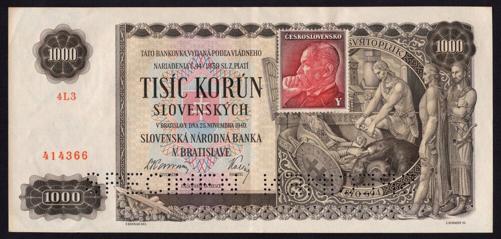 Czechoslovakia - 1000 Korun 1940/45 - Pick # 56s - Specimen - XF