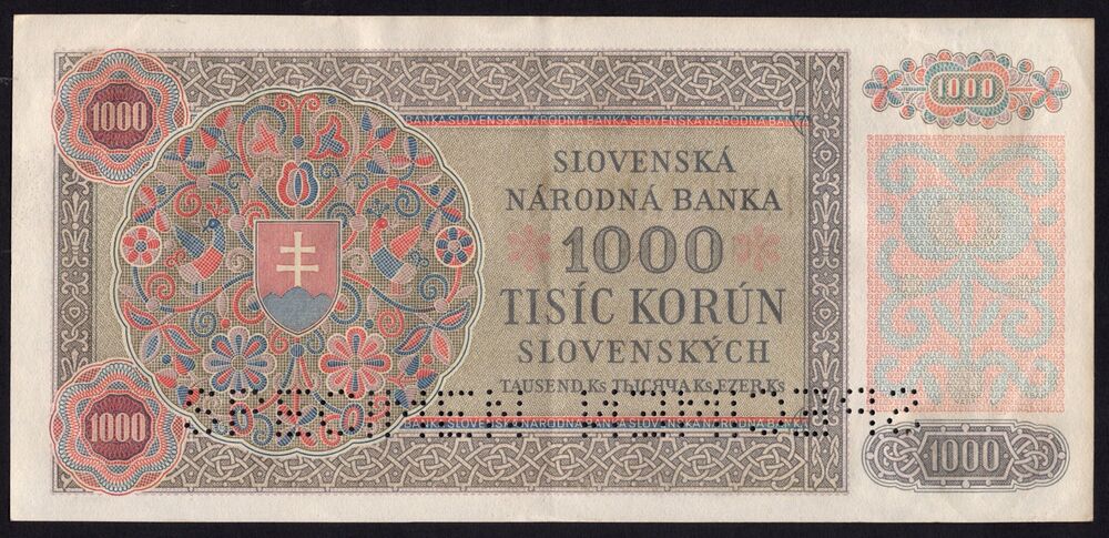 Czechoslovakia - 1000 Korun 1940/45 - Pick # 56s - Specimen - XF