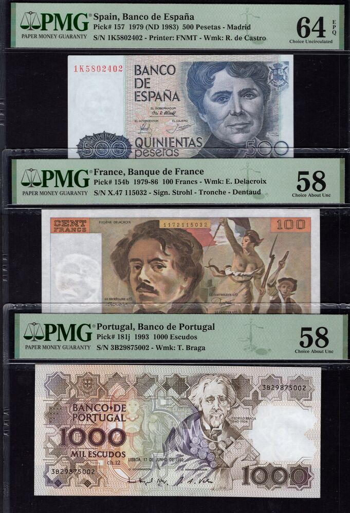 Group of 3 PMG graded notes, Europe