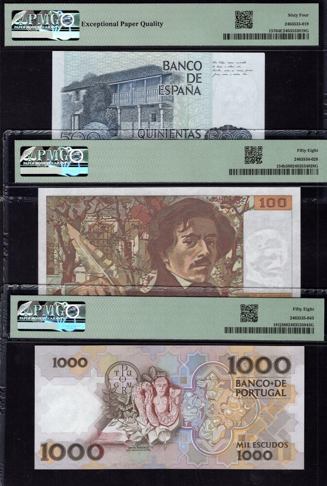 Group of 3 PMG graded notes, Europe