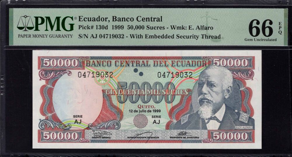 Ecuador - 50.000 Sucres 1999 - Pick # 130d - PMG 66 EPQ