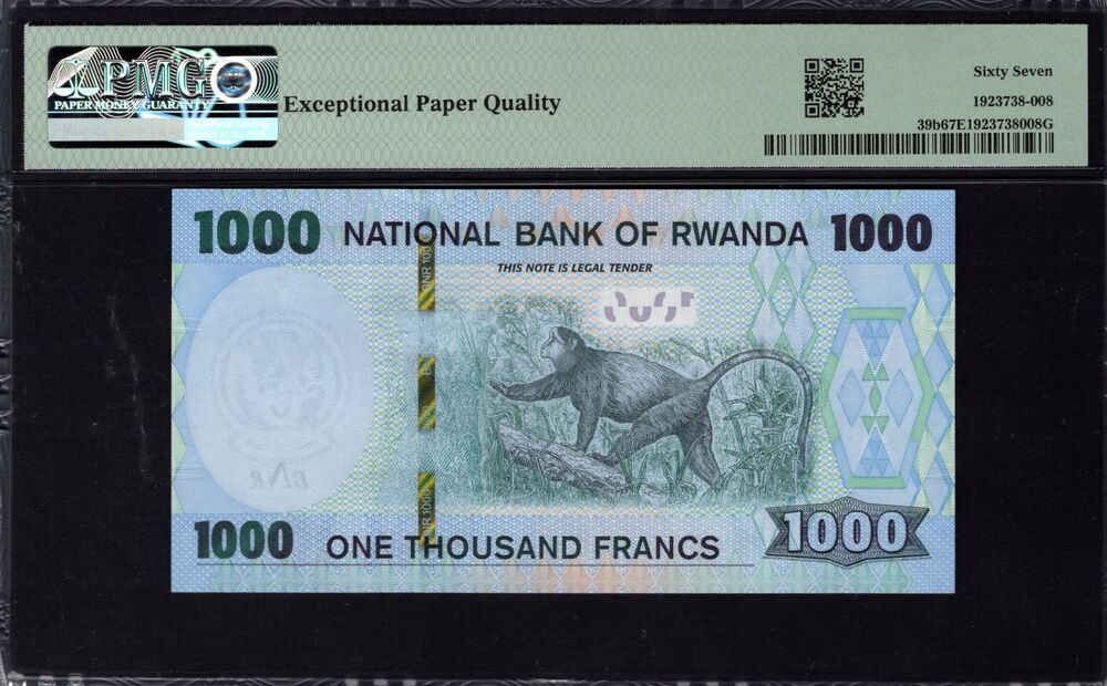 Rwanda - 1000 Francs 2019 - Pick # 39b - PMG 67 EPQ