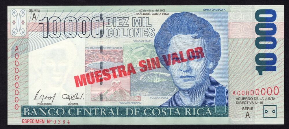 Costa Rica - 10.000 Colones 2002 - Pick # 267bs - Specimen - UNC