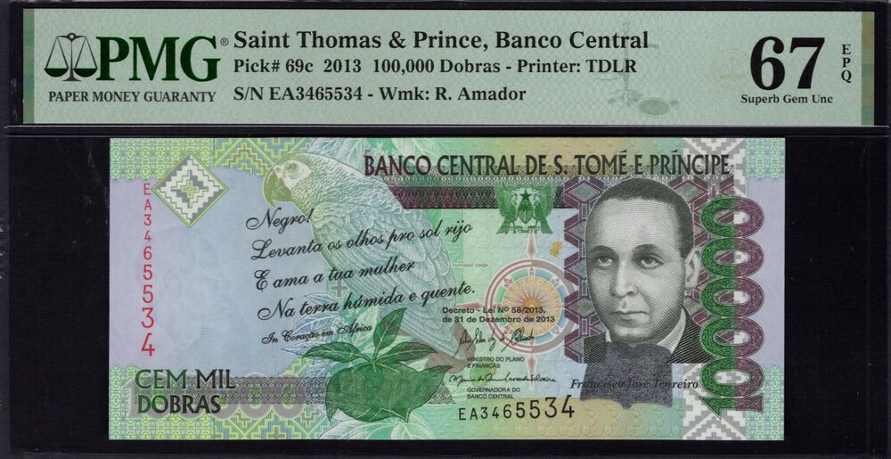 Sao Tome and Principe - 100.000 Dobras 2013 - Pick # 69c - PMG 67 EPQ