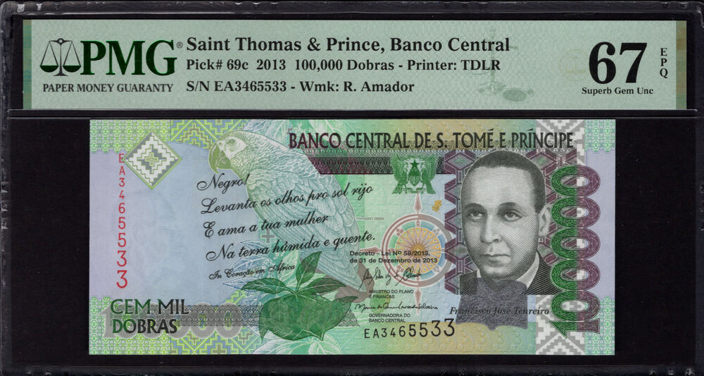 Sao Tome and Principe - 100.000 Dobras 2013 - Pick # 69c - PMG 67 EPQ