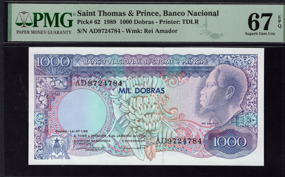 Sao Tome and Principe - 1000 Dobras 1989 - Pick # 62 - PMG 67 EPQ