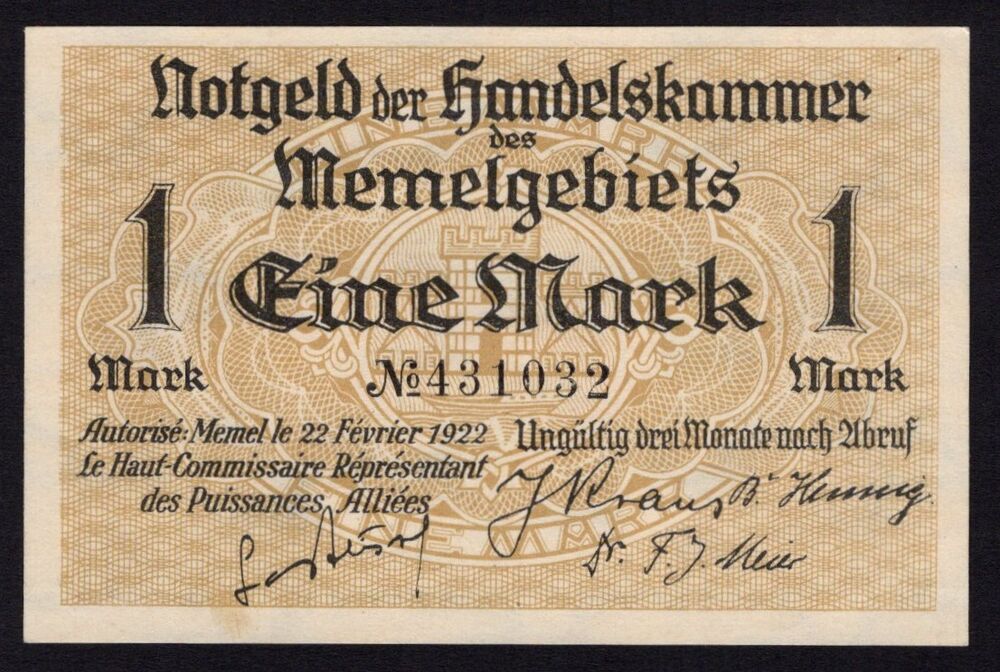 Memel - 1 Mark 1922 - Pick # 2 - AU