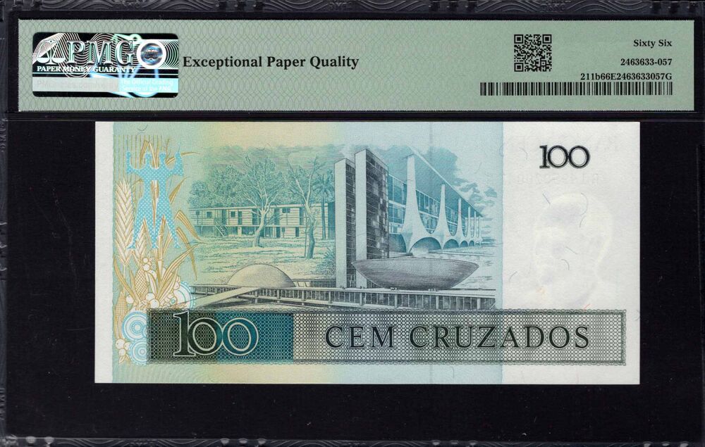 Brazil - 100 Cruzados 1987 - Pick # 211b - PMG 66 EPQ