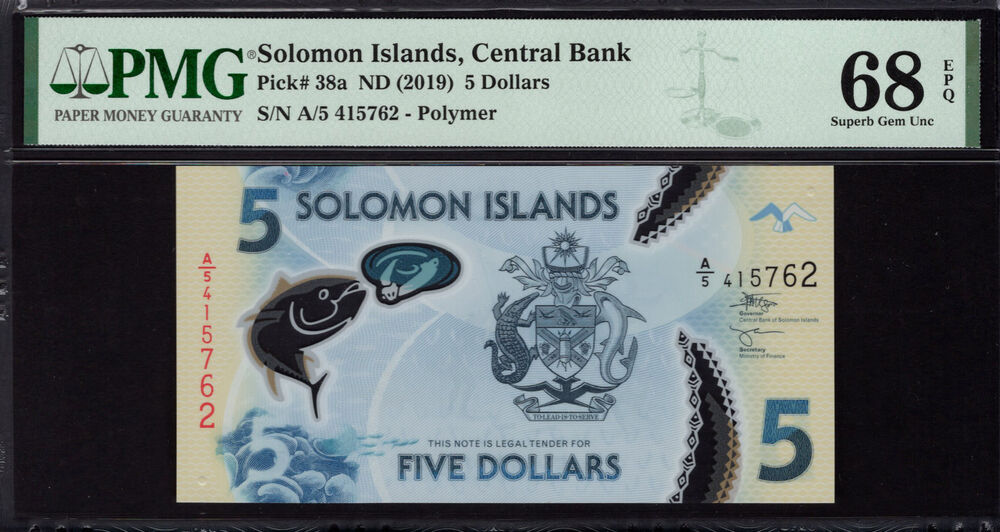 Solomon Islands - 5 Dollars 2019 - Pick # 38a - PMG 68 EPQ