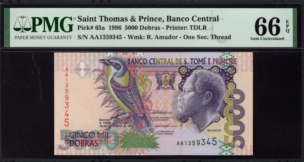 Sao Tome and Principe - 5000 Dobras 1996 - Pick # 65a - PMG 66 EPQ