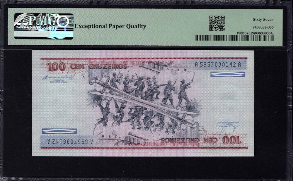 Brazil - 100 Cruzeiros 1984 - Pick # 198b - PMG 67 EPQ