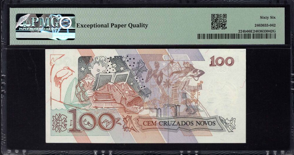 Brazil - 100 Cruzeiros 1990 - Pick # 224b - PMG 66 EPQ
