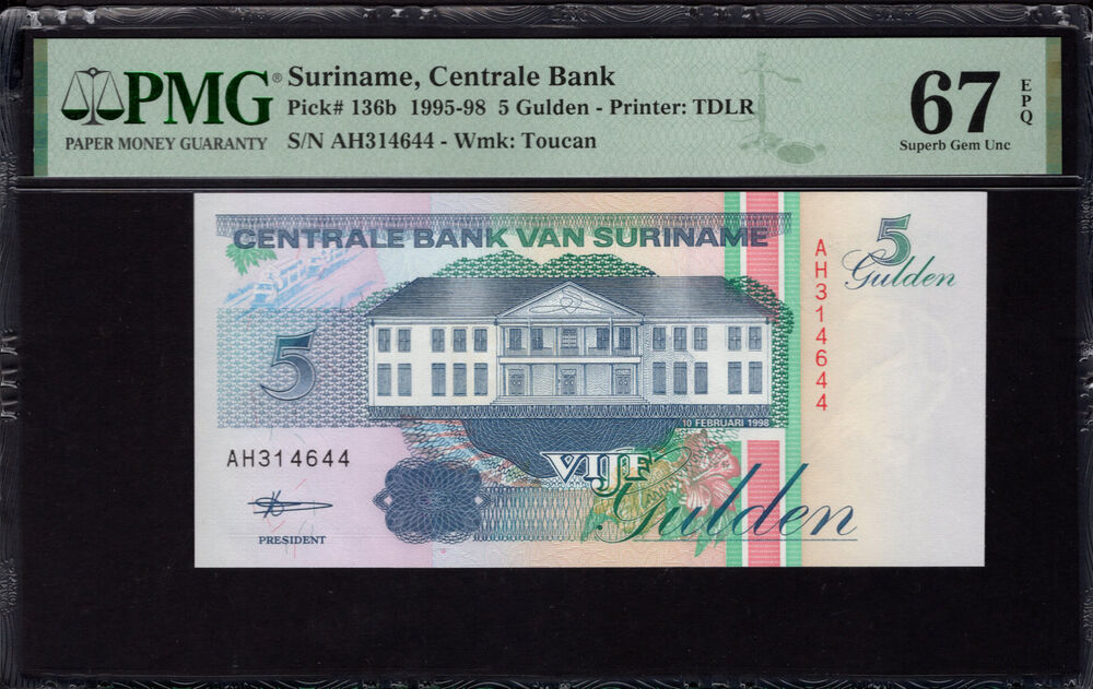 Suriname - 5 Gulden 1995 - Pick # 136b - PMG 67 EPQ