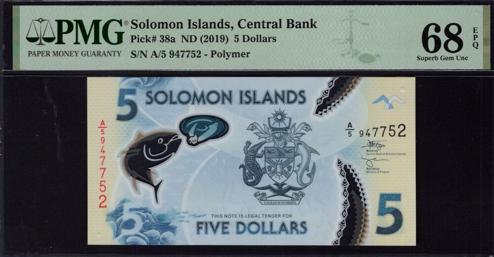 Solomon Islands - 5 Dollars 2019 - Pick # 38a - PMG 68 EPQ