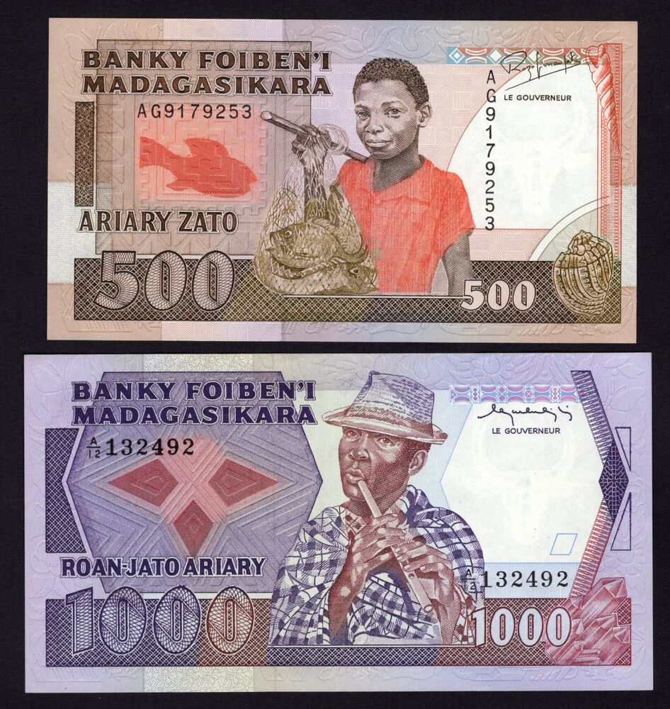 Madagascar - 500 & 1000 Francs 1983/93 - Pick # 68a, 71b - UNC