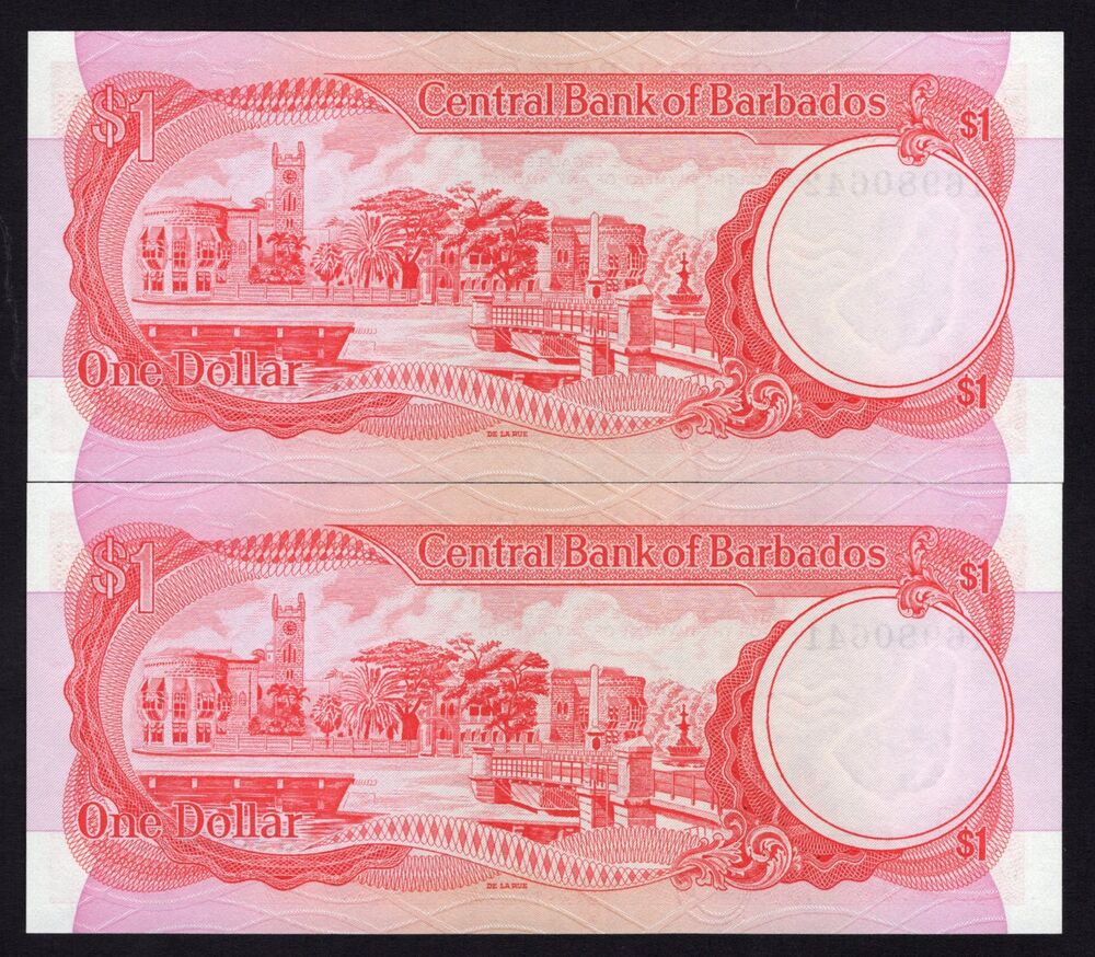 Barbados - 2 x 1 Dollar 1973 - Pick # 29a - Consecutive - UNC-/UNC
