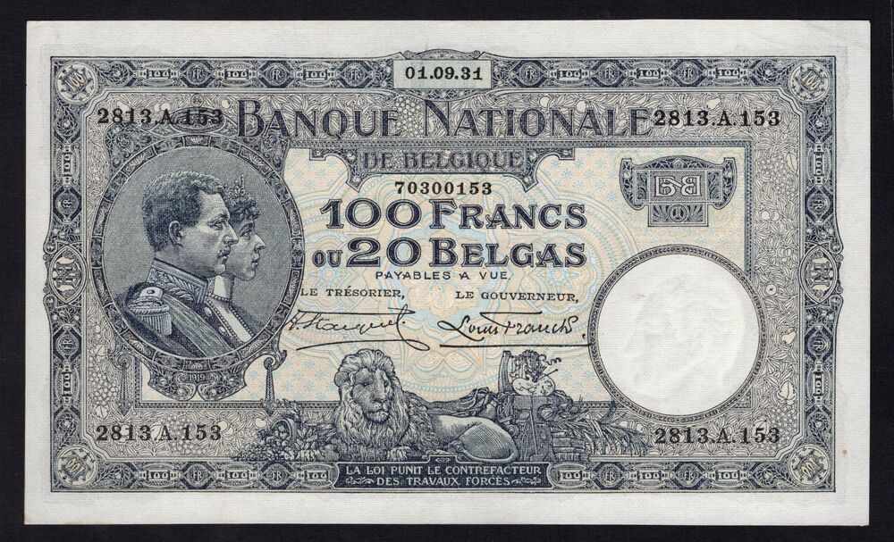 Belgium - 100 Francs 1931 - Pick # 102 - XF
