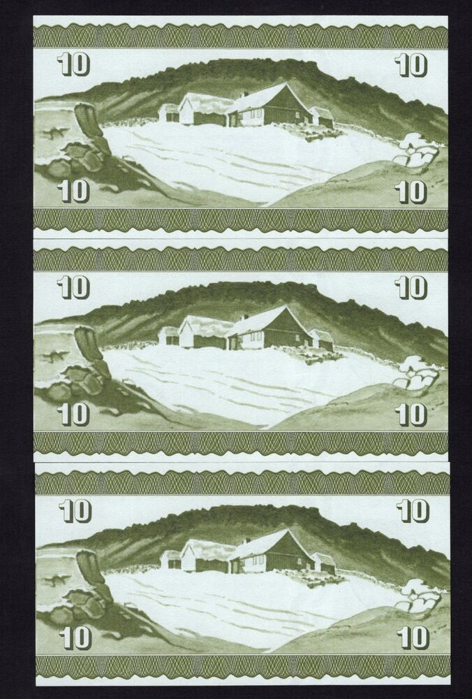 Faeroe Islands - 3 x 10 Kronur 1974 - Pick # 18 - Consecutive - UNC