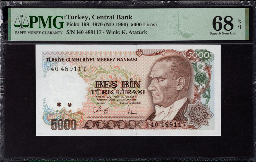 Turkey - 5000 Lirasi 1970 - Pick # 198 - PMG 68 EPQ
