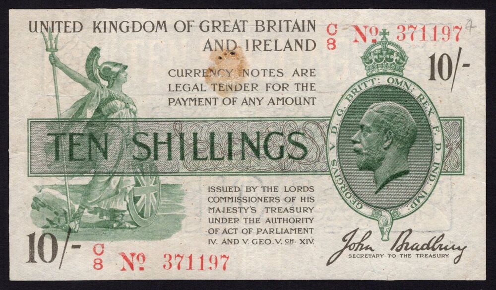 Great Britain - 10 Shillings 1918 - Pick # 350b - F/VF