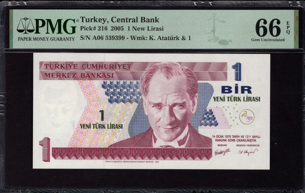 Turkey - 1 New Lira 2005 - Pick # 216 - PMG 66 EPQ