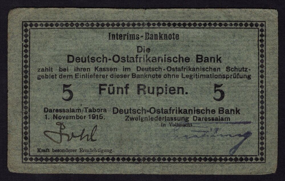 German East Africa - 5 Rupien 1915 - Pick # 34 - VF