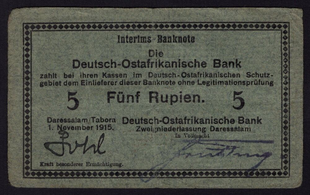 German East Africa - 5 Rupien 1915 - Pick # 34 - VF