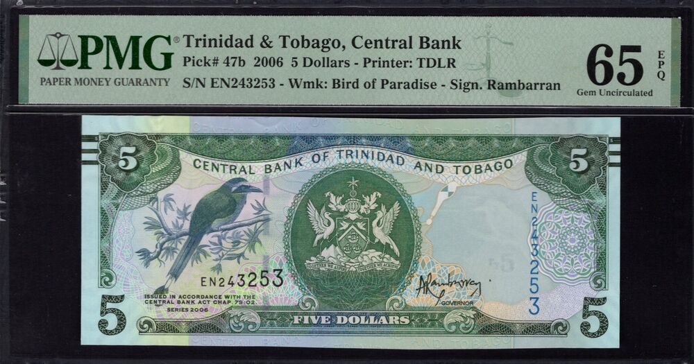 Trinidad and Tobago - 5 Dollars 2006 - Pick # 47b - PMG 65 EPQ