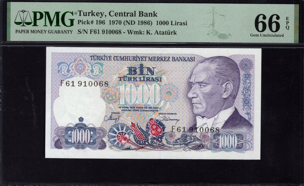 Turkey - 1000 Lirasi 1970 - Pick # 196 - PMG 66 EPQ