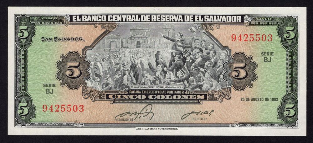 El Salvador - 5 Colones 1983 - Pick # 134a - UNC