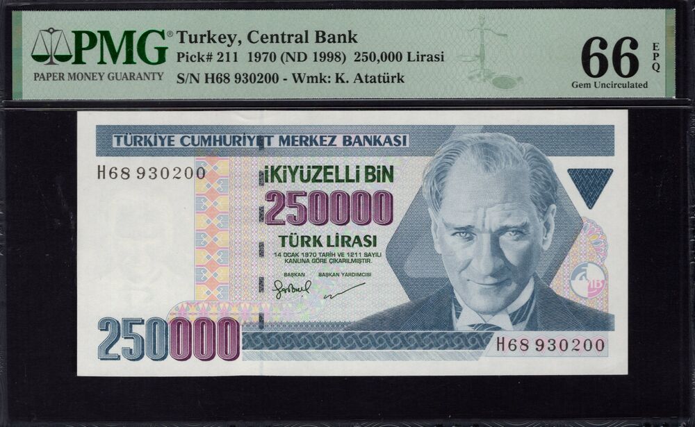 Turkey - 250.000 Lirasi 1970 - Pick # 211 - PMG 66 EPQ