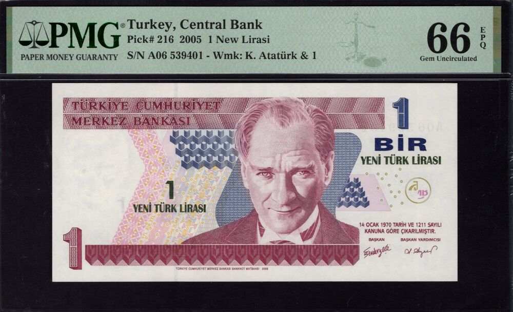 Turkey - 1 New Lira 2005 - Pick # 216 - PMG 66 EPQ