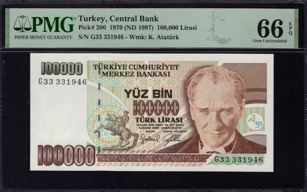 Turkey - 100.000 Lirasi 1970 - Pick # 206 - PMG 66 EPQ