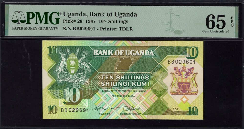 Uganda - 10 Shillings 1987 - Pick # 28 - PMG 65 EPQ
