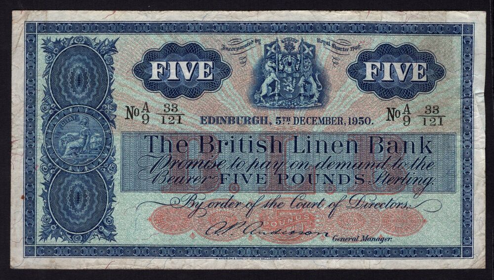 Scotland - 5 Pounds Sterling 1950 - Pick # 161b - aFine